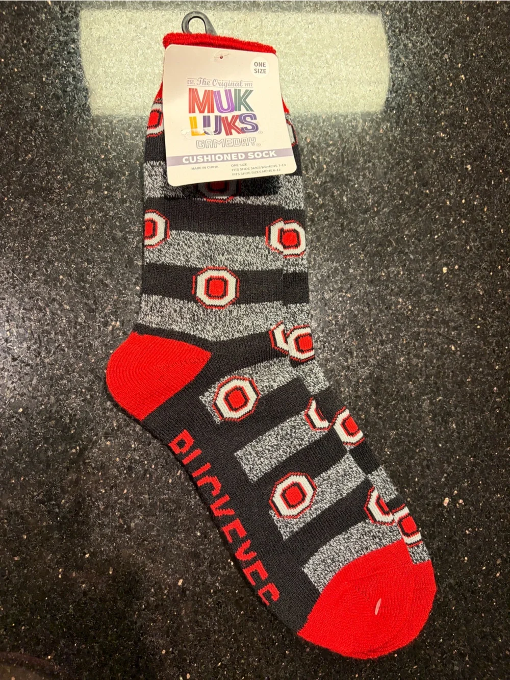 Muk Luks Red, Black & Gray Patterned Ohio State Crew Socks